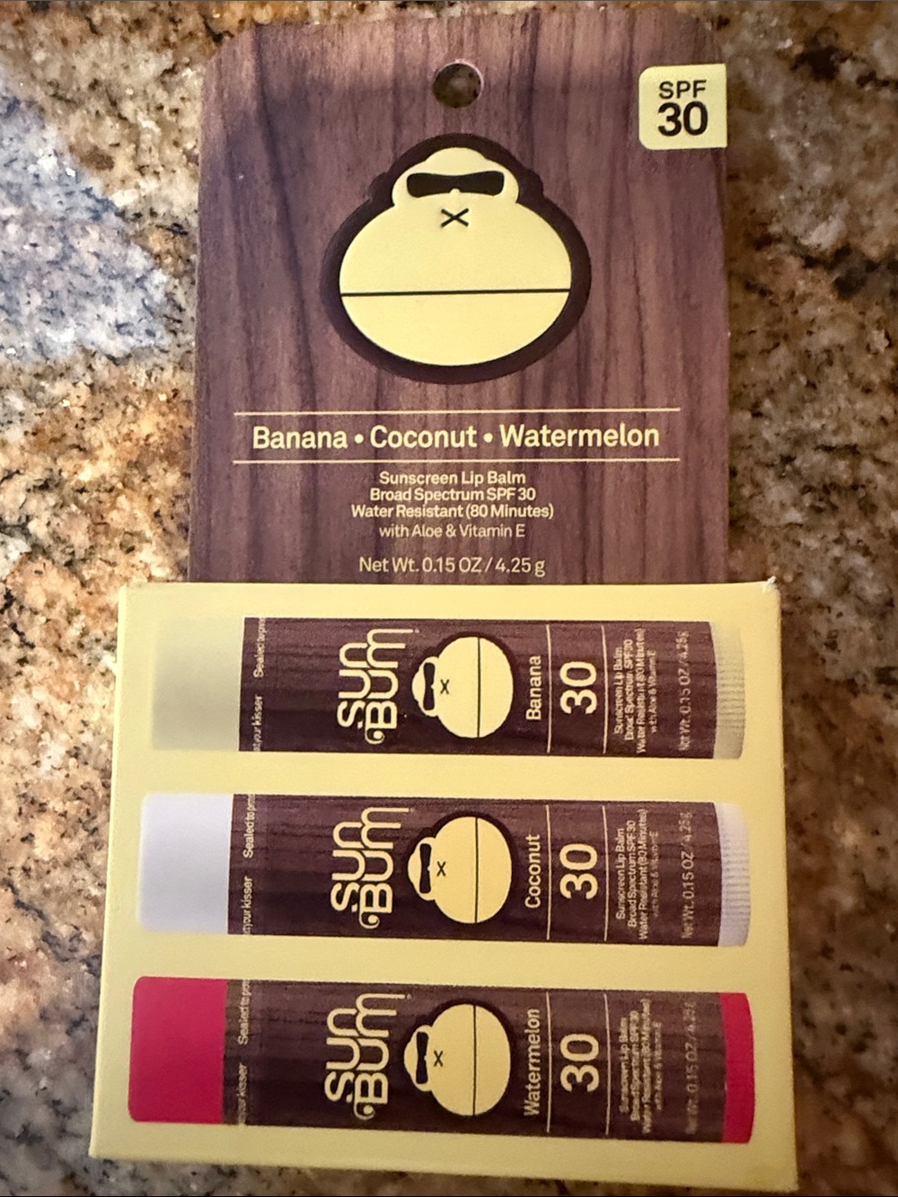 Sun Bum SPF 30 Lip Balm Trio – Banana, Coconut, Watermelon